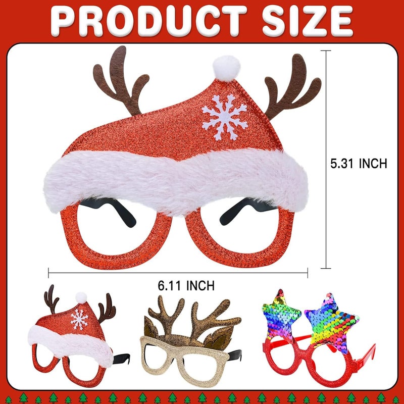 Thuodo 12Pcs Christmas Glasses Glitter Party Glasses Frames Costume Eyeglasses for Christmas Party Holiday Photo Booth Novelty Glasse(One Size Fits All) - Image 3
